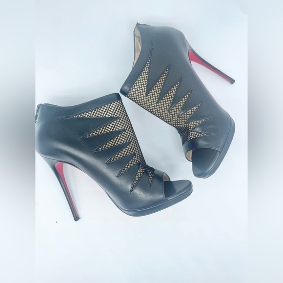 Christian Louboutin Black leather & Mesh peep toe Disorder booties 120mm EU 38 - Picture 7 of 15